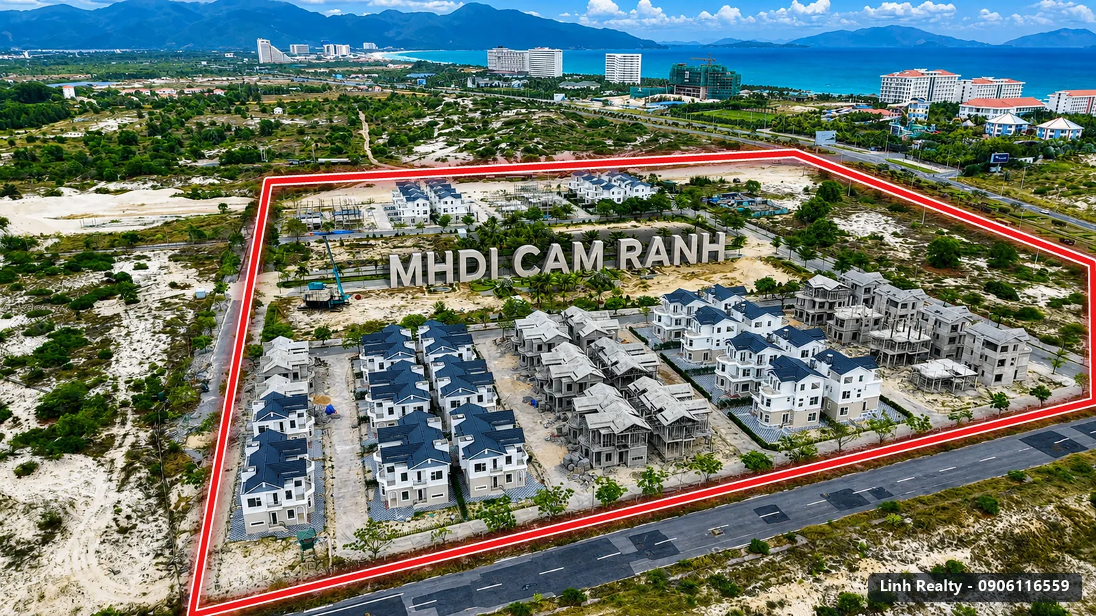 Ảnh flycam thực tế khu biệt thự MHDI Cam Ranh